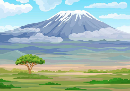 非洲热带草原的景观. 矢量图.照片