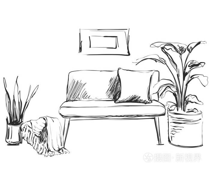 现代室内空间素描.手拉的沙发