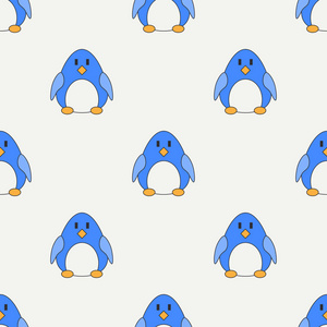 南极企鹅元素扁线色矢量无缝花纹可爱动物产品-企鹅.卡通风格.
