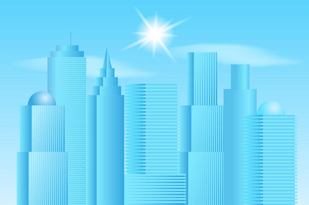 大城市矢量景观。摩天大楼和蓝天