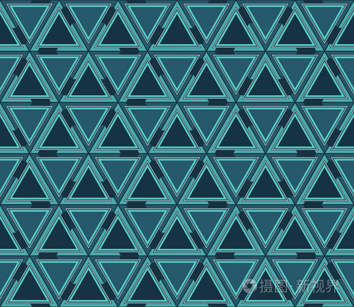 蓝色三角形的图形镶嵌. 图案的元素位于白色背景上.