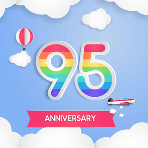 95周年纪念标志彩虹彩色使用艺术设计风格纸