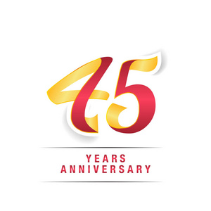 45年红色和黄色周年纪念标志与白色背景隔离