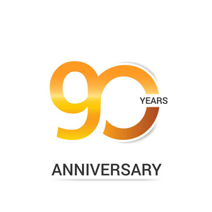 低聚设计彩色几何风格矢量插图庆祝90周年纪念银和黄金标志与金色丝带