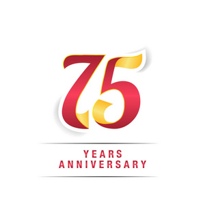 75年红色和黄色周年纪念标志与白色背景隔离