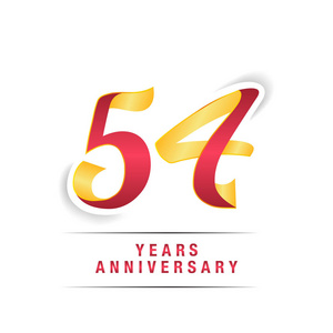 54年红色和黄色周年纪念标志与白色背景隔离
