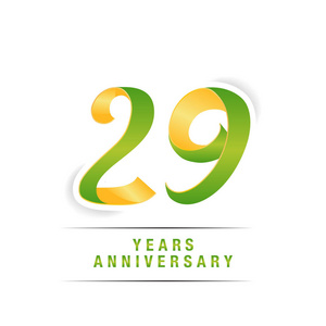 29年绿色和黄色周年纪念标志庆祝矢量插图孤立的白色背景