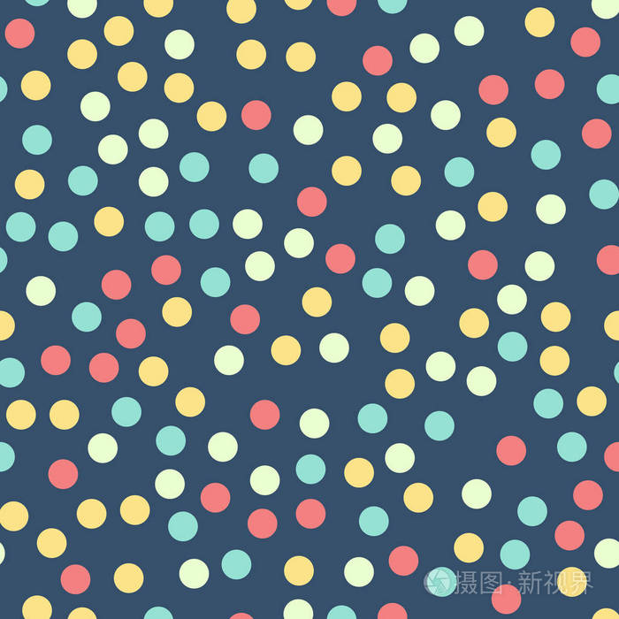 五颜六色的圆点无缝图案在明亮的16背景辐射经典彩色波尔卡圆点