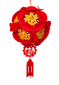 中文生动中国农历新年的球形灯笼,白色,中文意思是财富照片