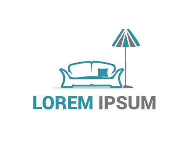 房间沙发图标集, 卡通风格家具内饰最小颜色平线图标集.