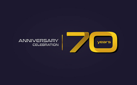 70周年纪念标志黄色矢量插图深紫色背景
