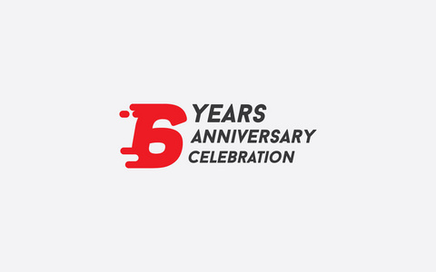 6年纪念日庆祝标志型矢量插图与红色飞溅号码隔离白色背景