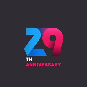 29周年纪念标志庆祝蓝色和粉红色平面设计矢量插图黑色背景