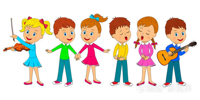 孩子们跳舞, 唱歌和演奏音乐
