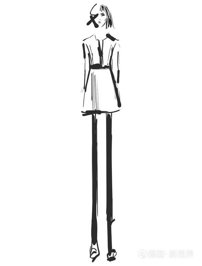 穿裙子的女人时装模特素描