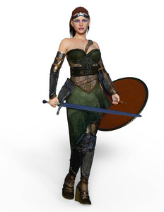 女性骑士的三维CG渲染。
