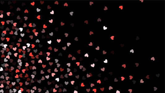美丽的五彩纸屑的心落在黑色的背景。邀请模板背景设计, 贺卡, 海报。情人节