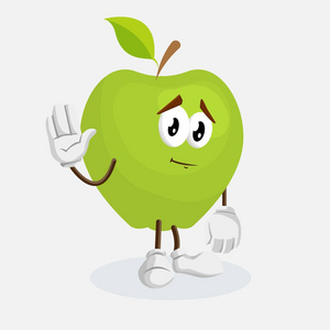 苹果吉祥物和背景告别姿势与平面设计风格为您的标志或吉祥物品牌。