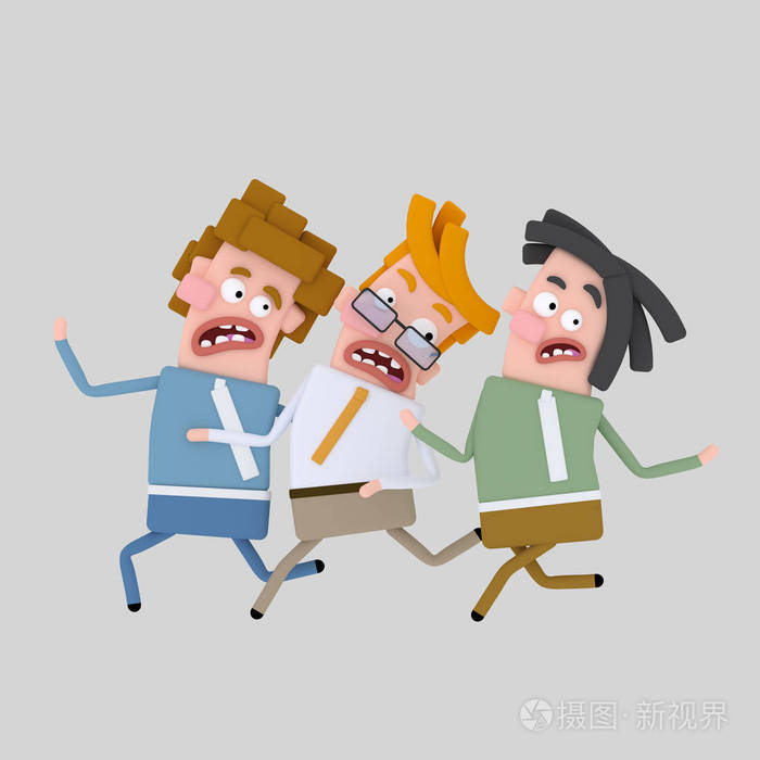 人们逃跑了. 三维插图