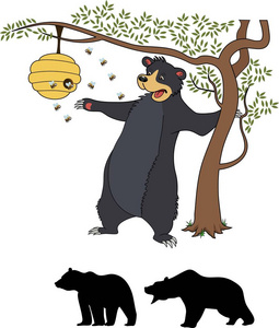 可爱卡通小熊与蜂蜜和蜜蜂照片