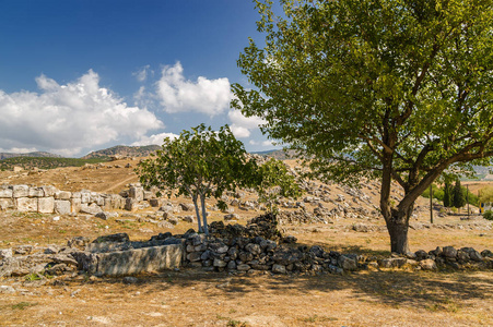 土耳其 Denizli 省棉花附近古赫拉波利斯遗址的阳光景观