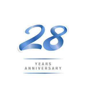 28周年庆典蓝色标志模板矢量插图隔离白色背景