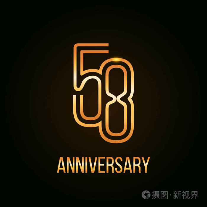 58年黄金周年纪念设计采用黑色背景的多衬数字矢量插图