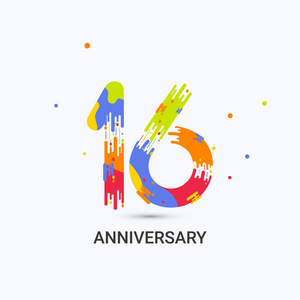16周年纪念,白色背景的彩色标志庆祝活动照片