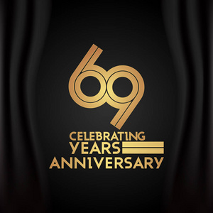 黑色背景金色多线性数字矢量插图69年周年标志型照片