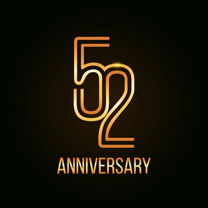 掌柜推荐数量52年黄金周年纪念设计,采用黑色背景的多衬数字矢量插图