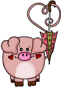 带伞的可爱的爱猪