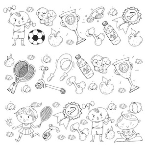 儿童运动.孩子们画画幼儿园, 学校, 大学, 学前班.