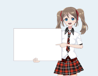 动漫卡牌日本亚裔女子手持白色大标牌板照片