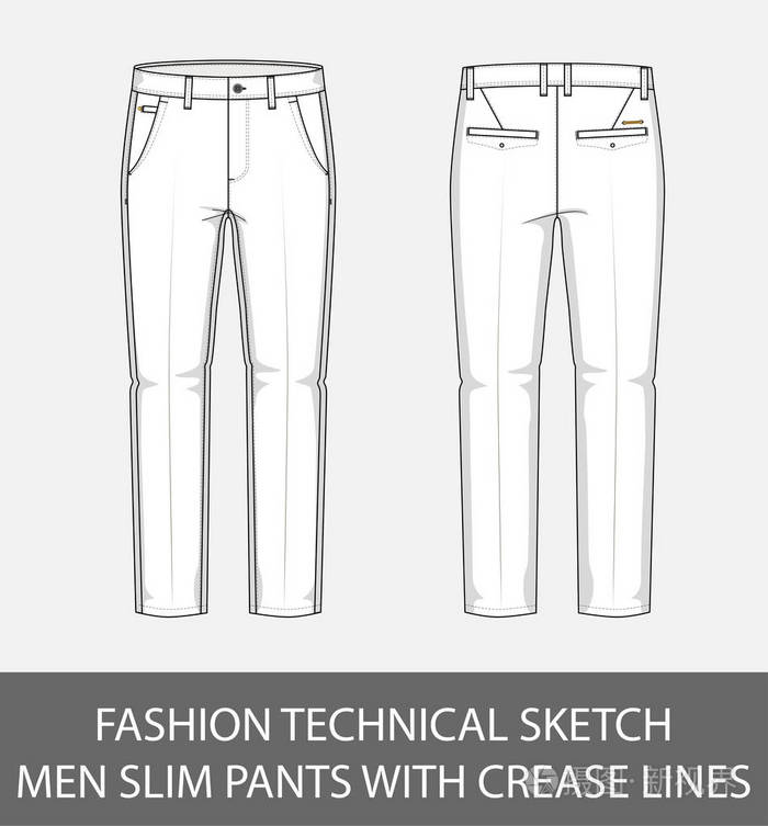 时尚技术素描男士紧身裤与折痕线矢量图形