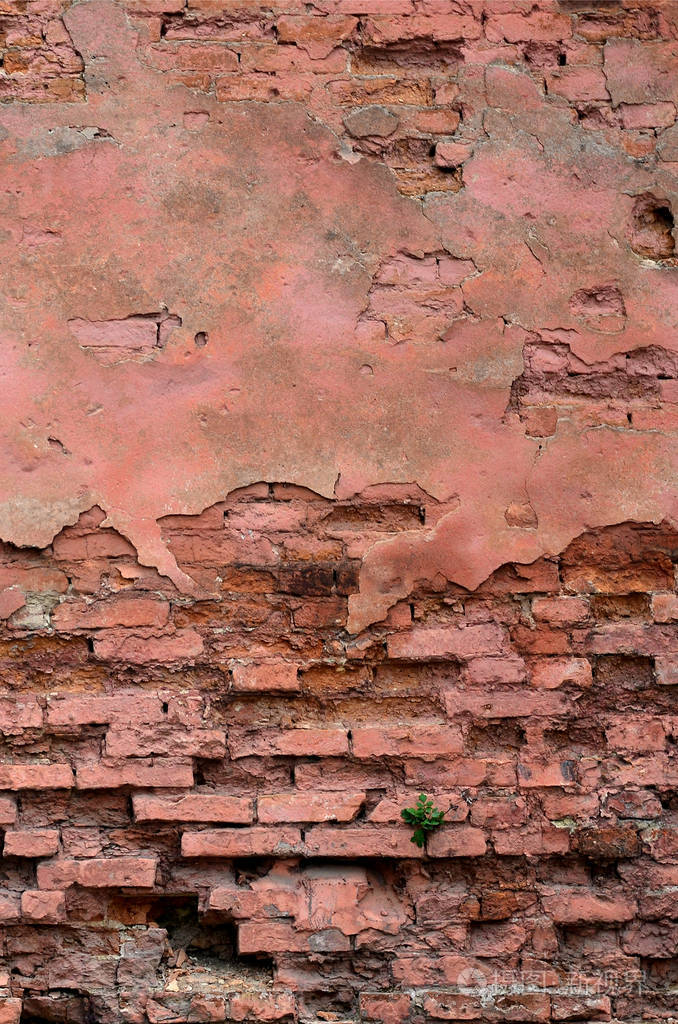 旧的破损的红砖墙有骨砖和水泥砂浆