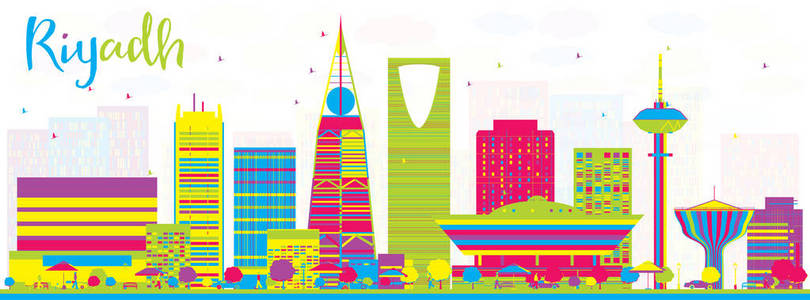 抽象利雅得沙特阿拉伯城市天际线与颜色大厦
