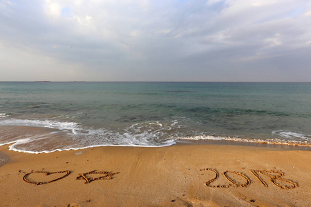 以色列北部地中海沿岸祝贺2018年新年