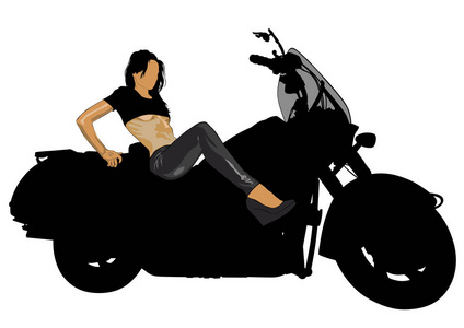 白色背景的摩托车和美女