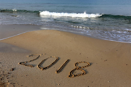 以色列北部地中海沿岸祝贺2018年新年