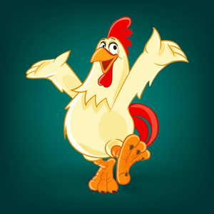 深绿色背景下可爱的鸡肉卡通人物矢量插图照片