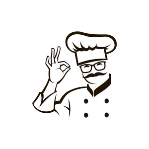 胡须厨师的单色插图