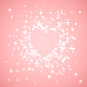 心形五彩纸屑。飞溅与粉红色的心框内。情人节贺卡。矢量插图