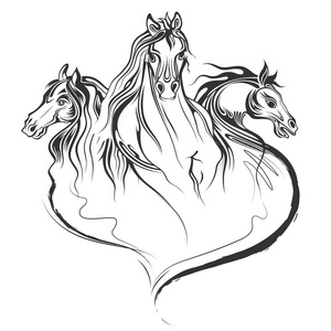 马纹身手稿线条图片