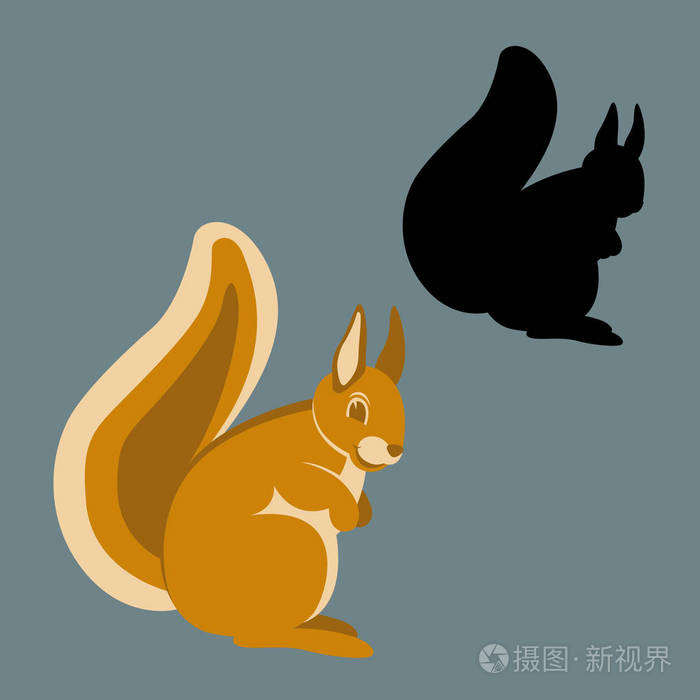 松鼠矢量插画平面式侧面剪影