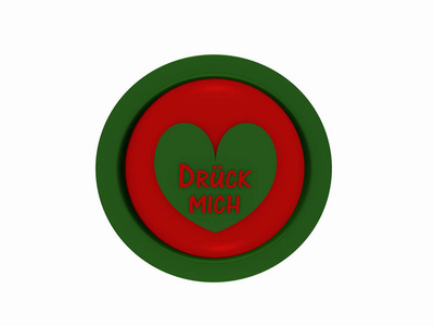 圆的按钮在红色绿色与心脏和德国文本 表达我