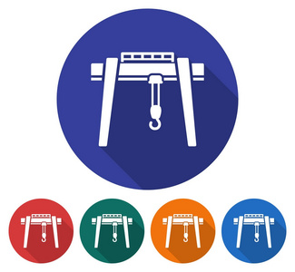 龙门起重机的圆形图标. 平面风格插图与长阴影五种变体背景颜色照片