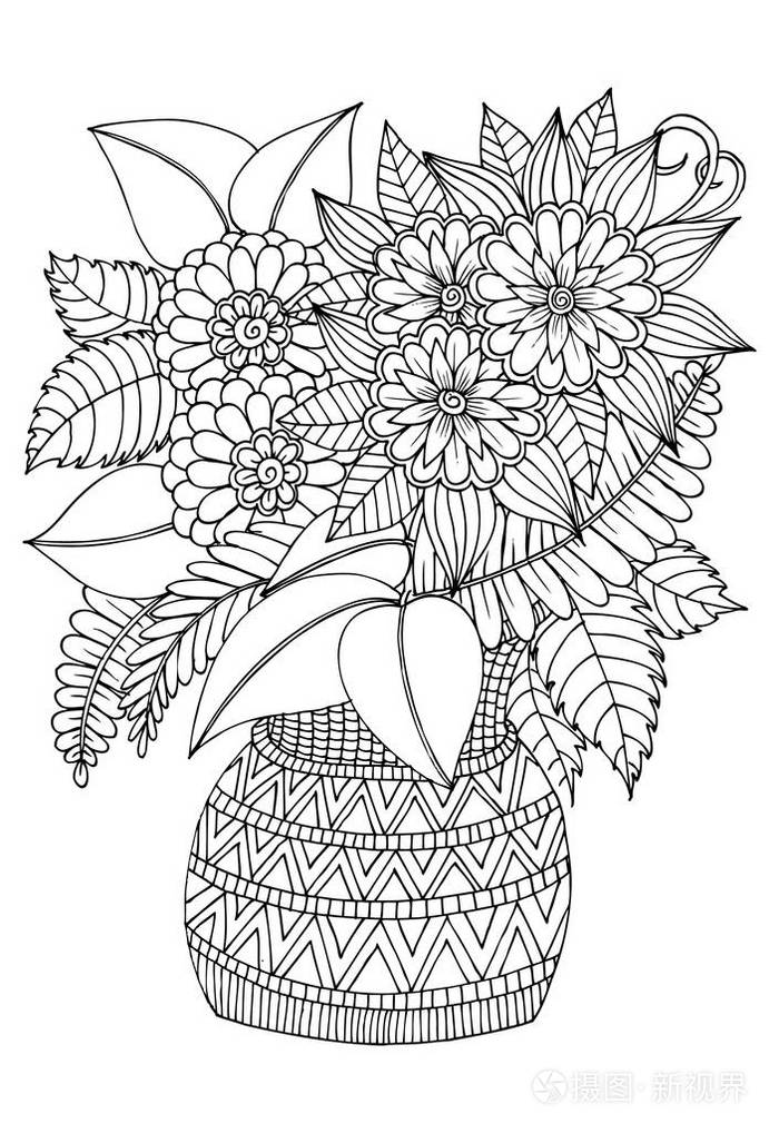 花瓶里花的花束 黑白绘图 可以使用fo插画 正版商用图片10qyif 摄图新视界