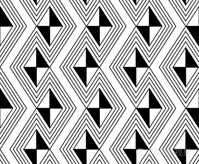黑色线条钻石和三角形的无缝背景设计