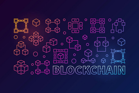 Blockchain 彩色水平插图。矢量横幅