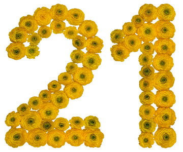 阿拉伯数字 21, 二十一, 从黄色花毛茛